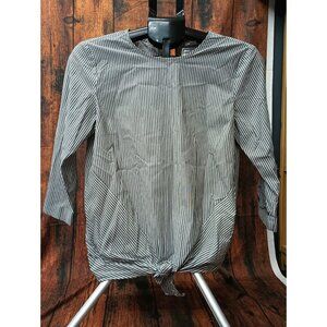 J. Jill Blouse Womens Small Gray White Striped 3/4 Sleeves Round Neck Tie Front